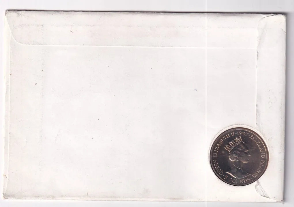 Falkland Islands 5 Pounds 1997 - Golden Wedding Anniversary - Ellizabrth and Phillip - Commemorative Coin First DAY Cover Mint Pack GEM UNC