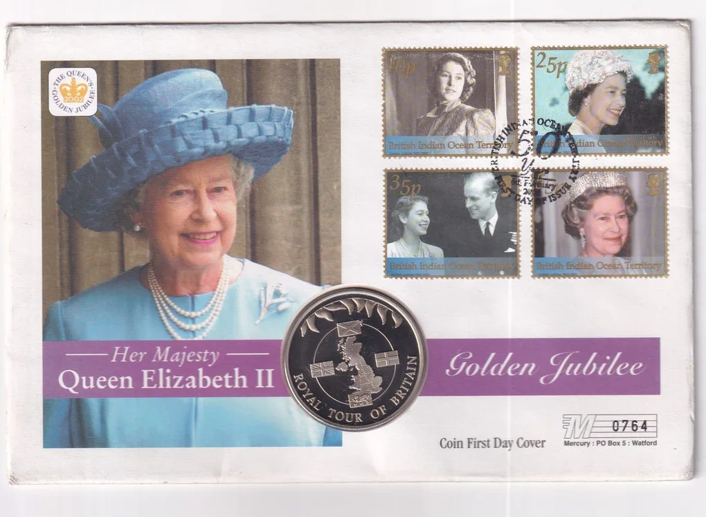 Falkland Island 50 Pence 2002 - Golden Jubilee HER Majesty Queen Elizabeth II- Commemorative Coin First DAY Cover Mint Pack GEM UNC