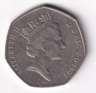 United Kingdom 50 Pence 1997 Elizabeth II Rare Coin #N-392