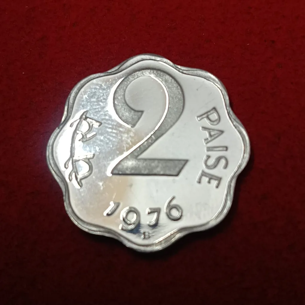 Rare Two Paise 1976 Year Paise Proof Set Coin Gem Bunc Condition