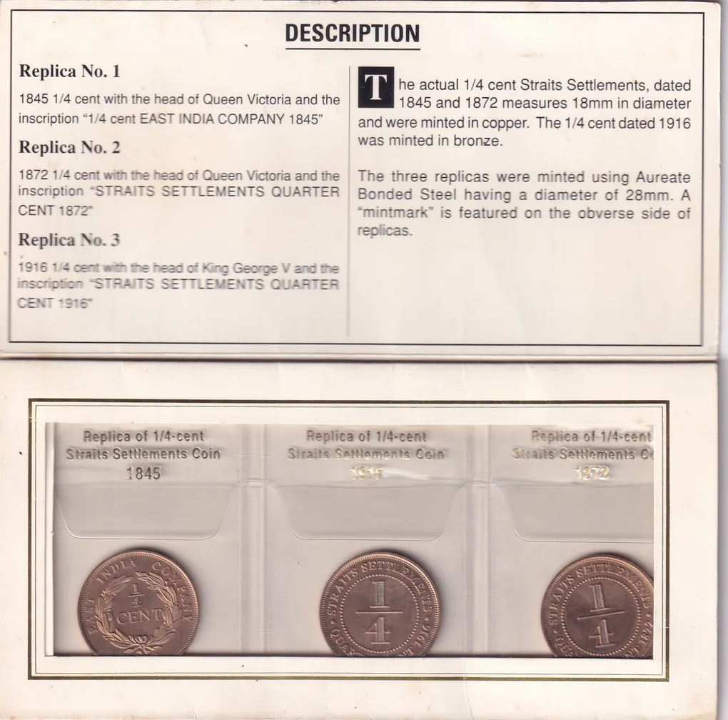 Replica of Straits Settlement Coin 1845 , 1916,1872 Mint Issue Rare Folder Pack Set