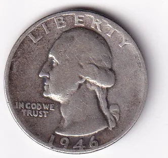 United States America ¼ Dollar 1946 "Washington Silver Quarter"Rare Coin # N-418
