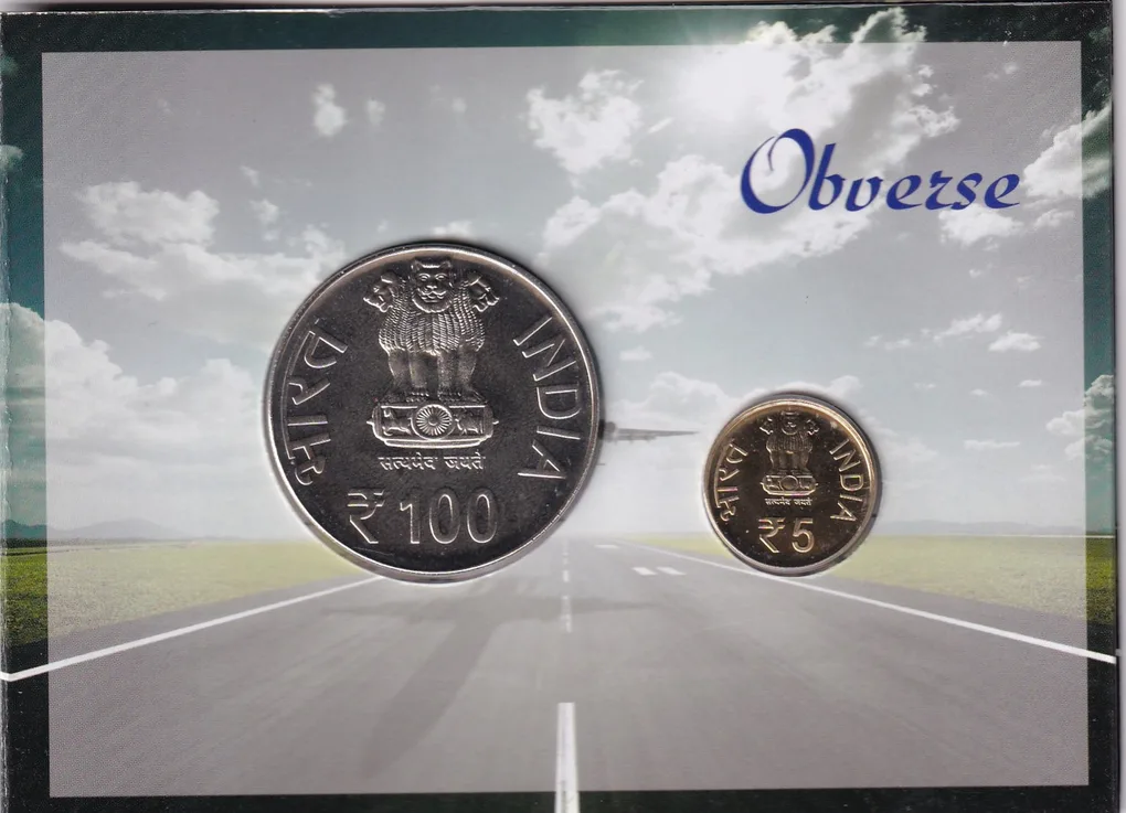 100 YEARS CIVIL AVIATION INDIA 2011 Mumbai Mint UNC SET 2 COIN