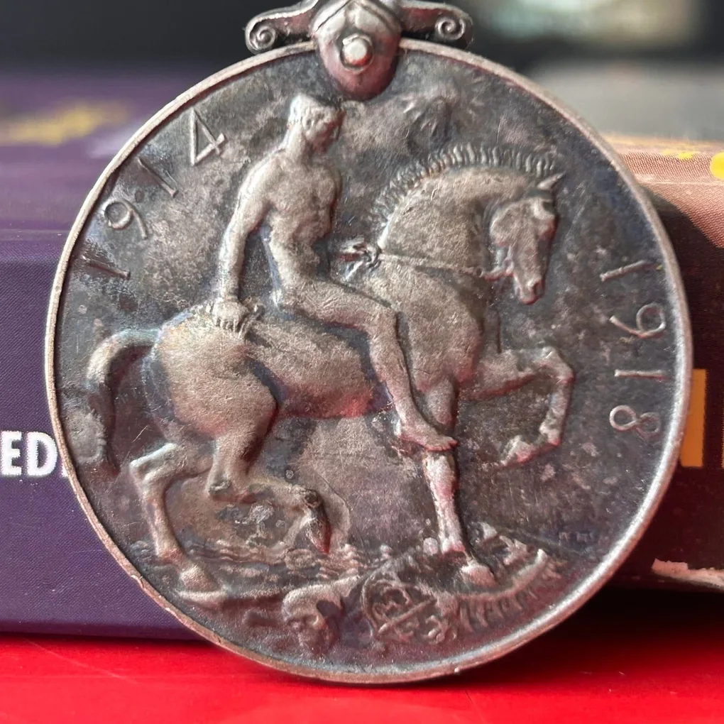 Extremely Rare World War 1st Silver Medal of George V King Emperor British War Named Medal Year 1914-1918