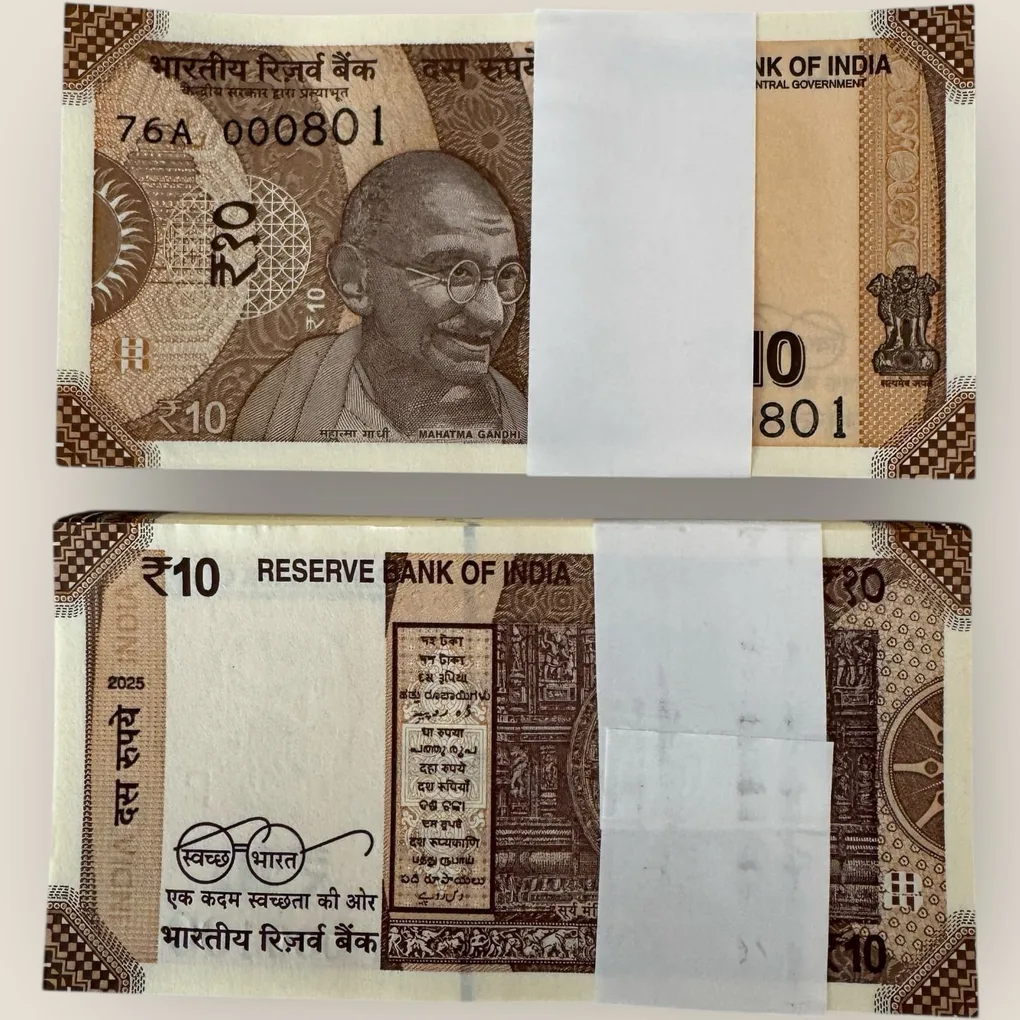 Rs 10 India Banknote Low Serial Issue 000801 to 000900 GEM Unc Unique and Rare Inset L Issue 2025 Rare Sanjay Malhotra