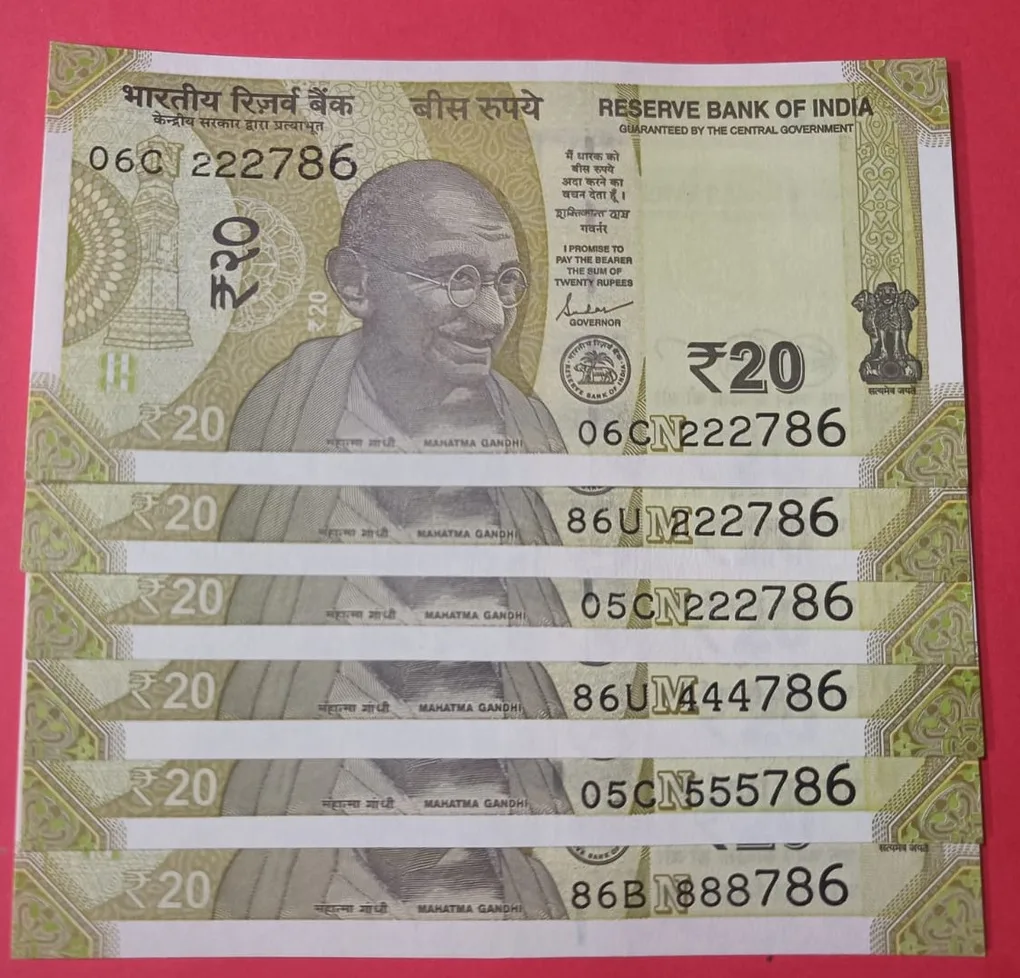 20 Rs 222786 , 444786 set of 6 Notes GEM UNC Condition