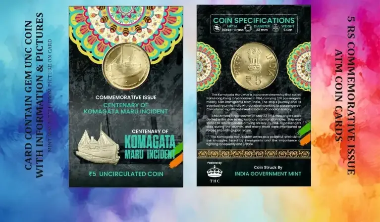 5 Rs. Centenary Of Komagata Maru Incident rare Commemorative Coin Card Special Edition