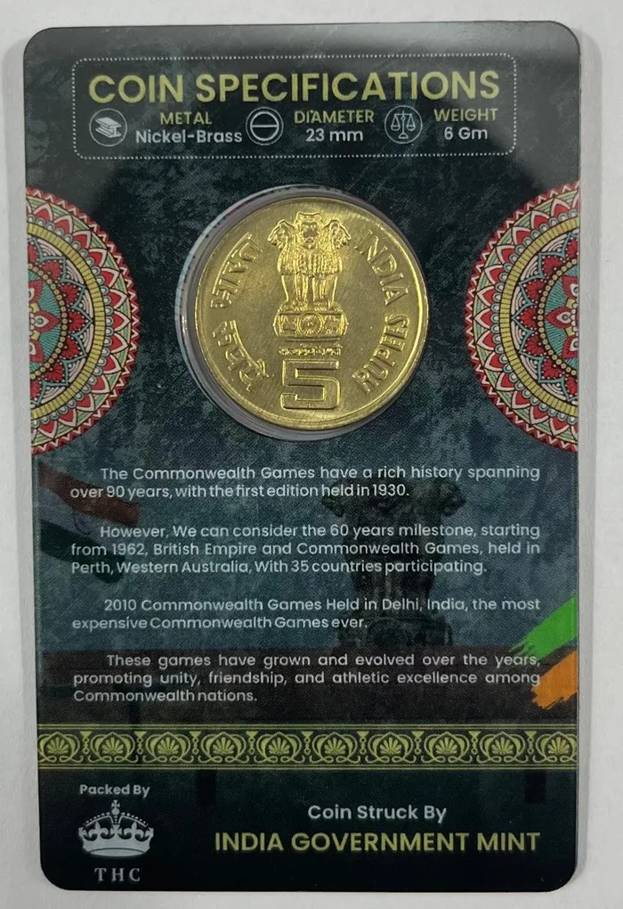 5 Rs. 60 YEARS OF THE COMMONWEALTH rare Commemorative Coin Card Special Edition