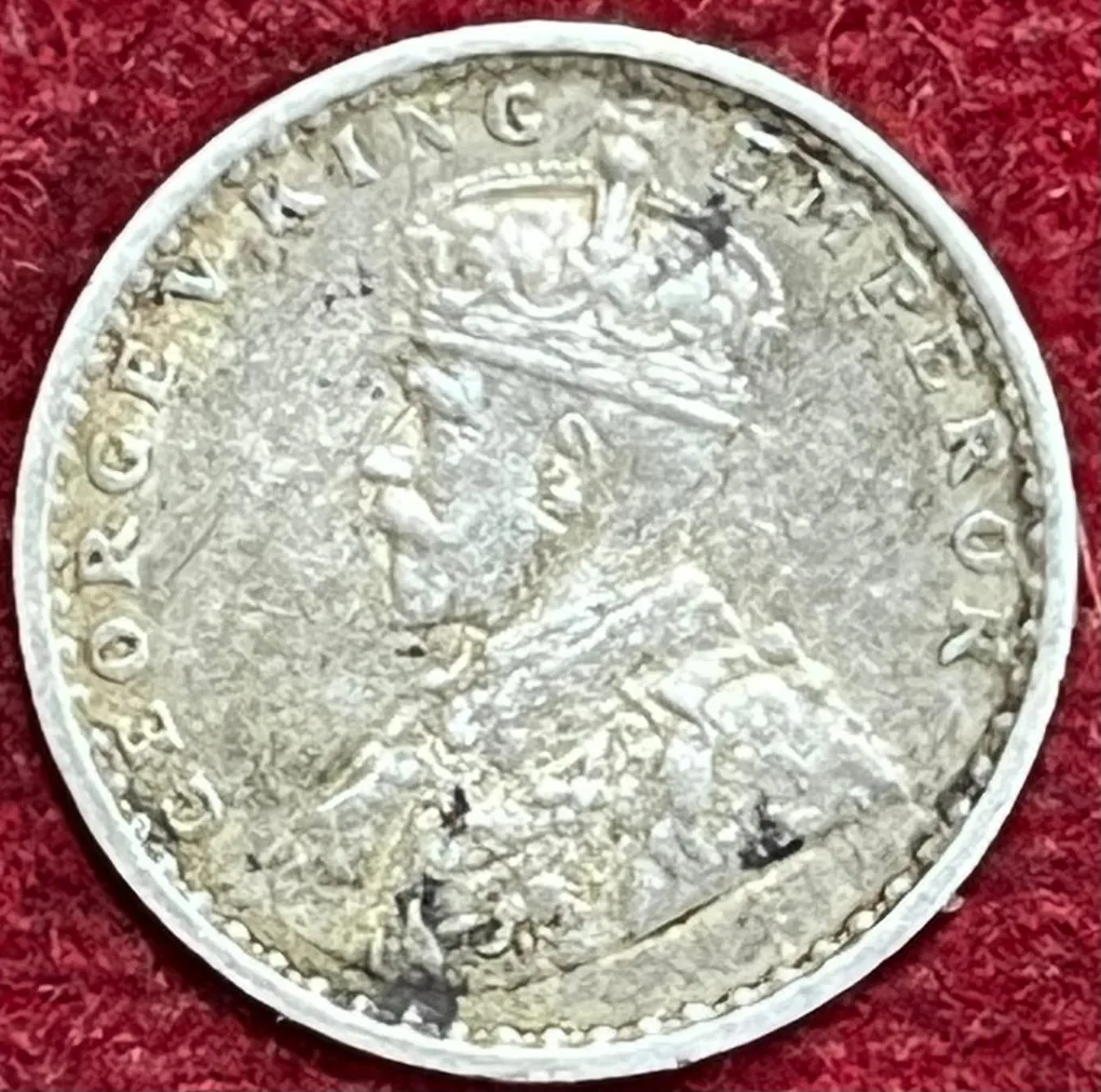 India - British 2 Annas - George V Type II Rare Coin #S-9