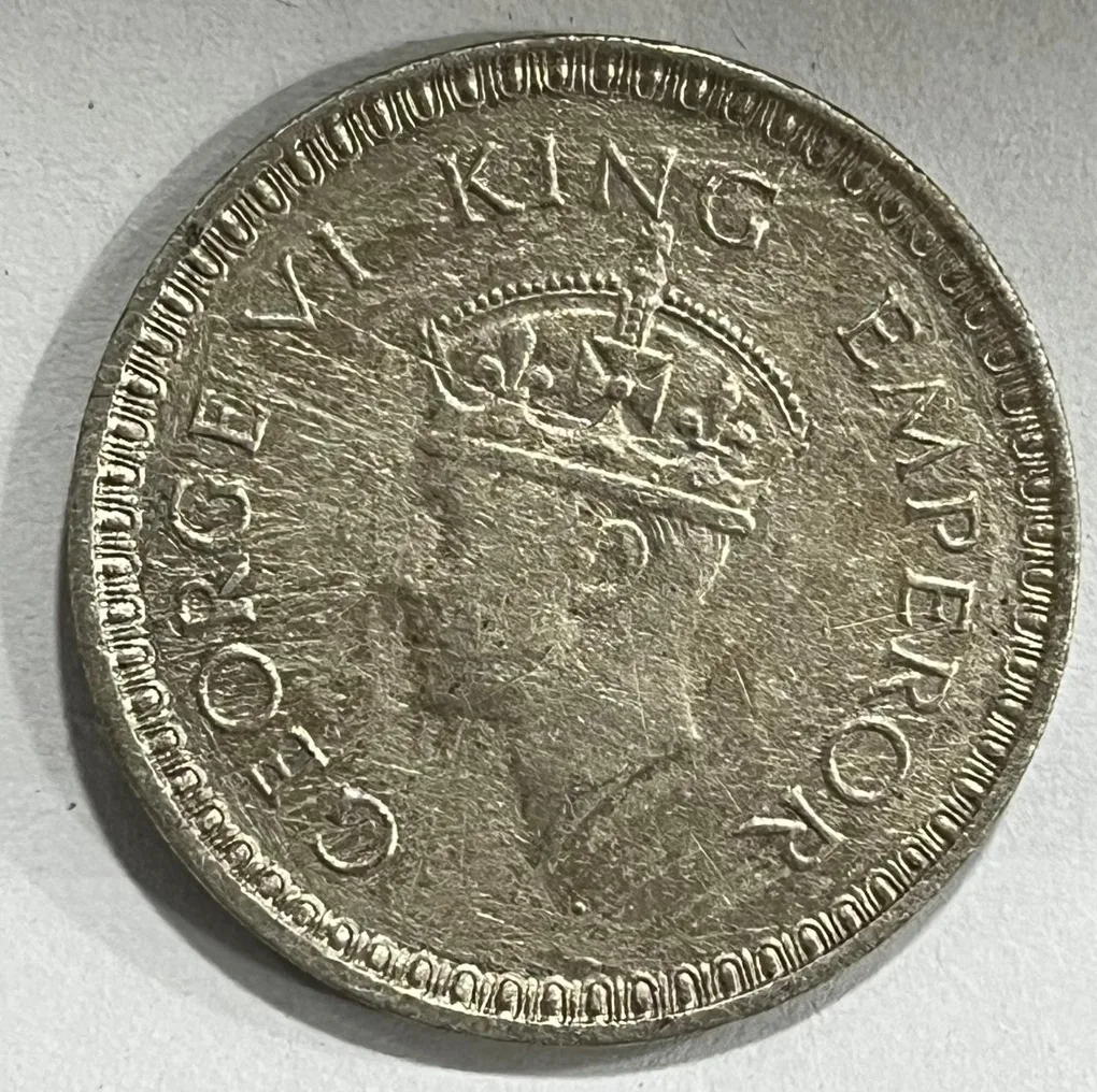 India - British 1 Rupee -1943 Rare Date George VI Rare Silver Coin #S-14
