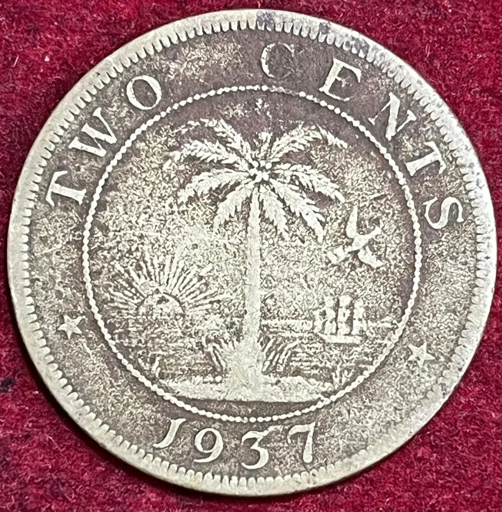 Liberia 2 Cents 1937 Rare Coin #S-29