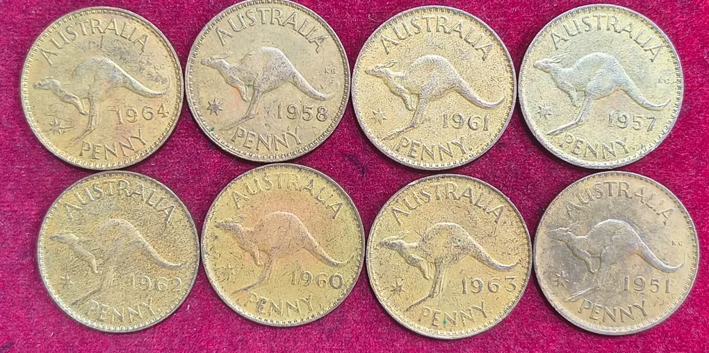 8 Diffearnt Stralia 1 Penny All Differnt Dates Set #S-45