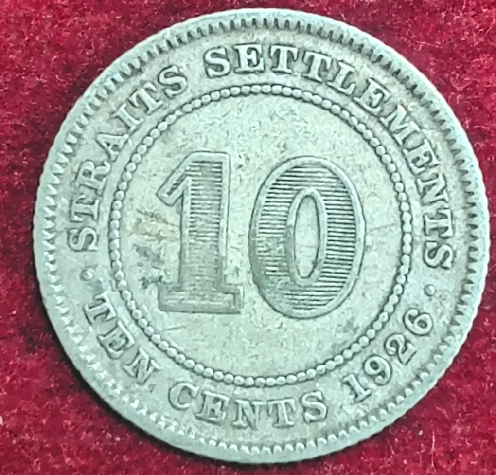 Straits Settlemcnt 10 Cent George V 1926 Silver Rare Coin #S-48