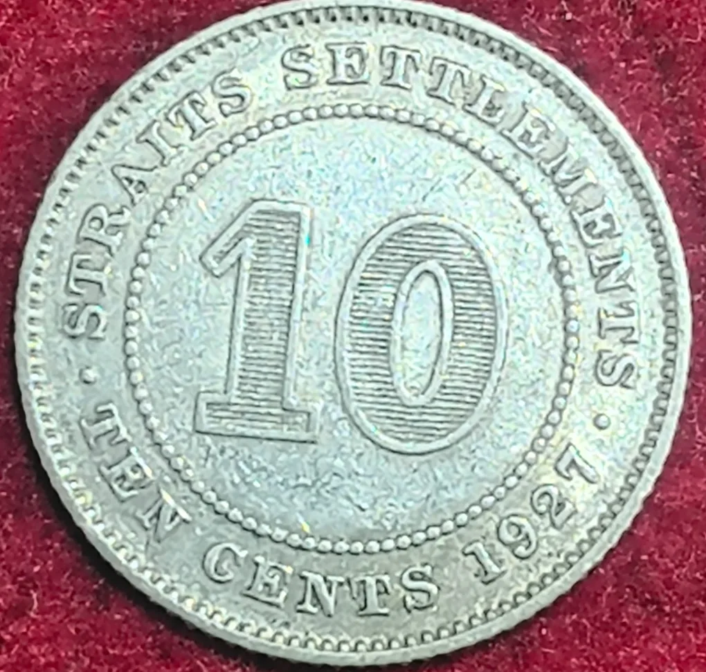 Straits Settlemcnt 10 Cent George V 1927 Silver Rare Coin #S-50