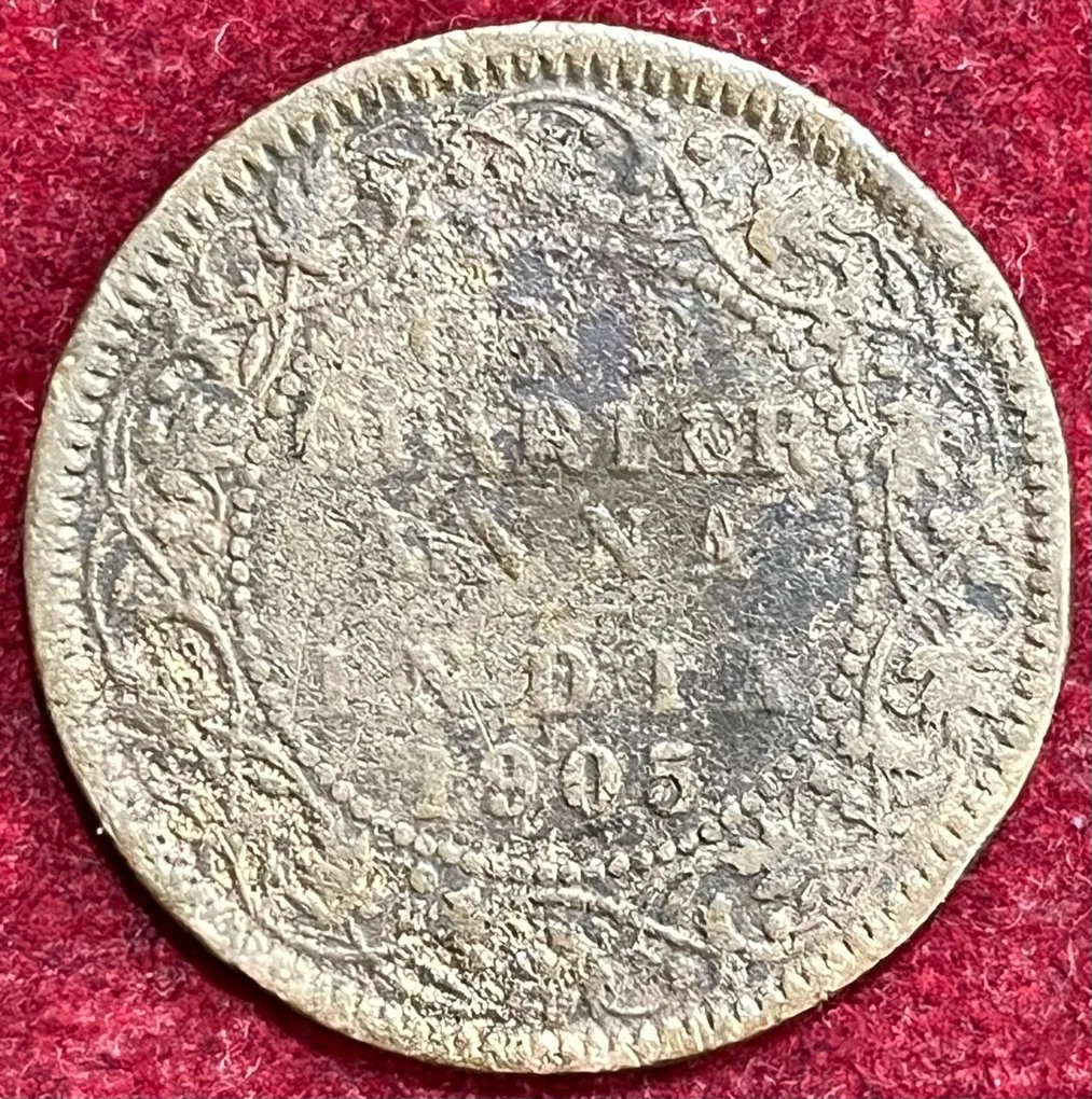 British India ¼ Anna - Edward VII 1905 Rare Coin #S-91
