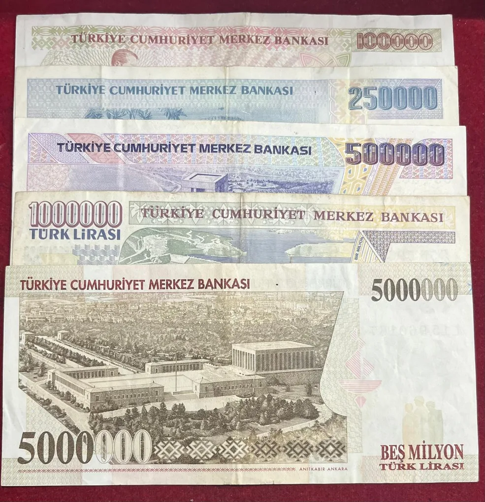 Turki ( 5 pcs Set) Old Issue Rare Note big denomatin notes
