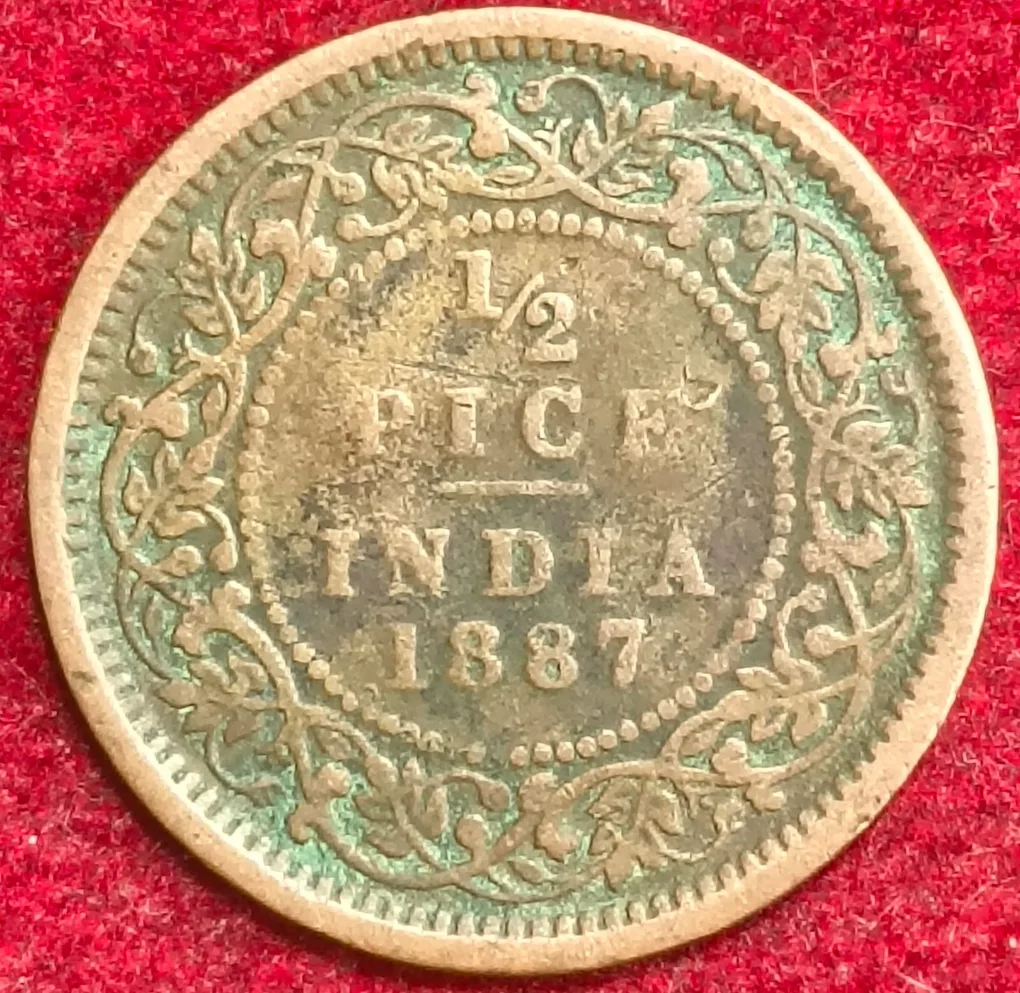 British India Victoria 1/2 Pice 1887 Rare Coin #S-136