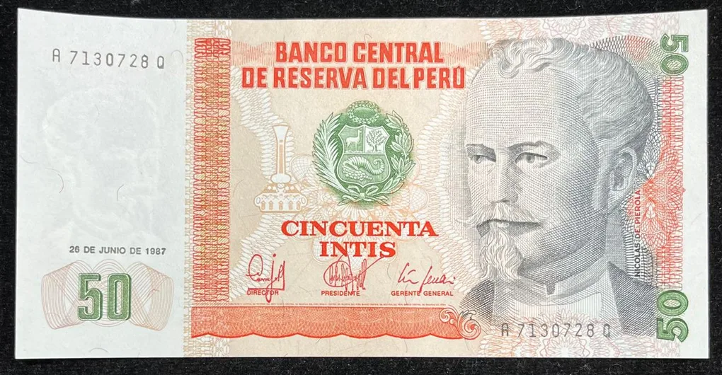 DEL Peru 50 Cincuenta Intis UNC Bank Note