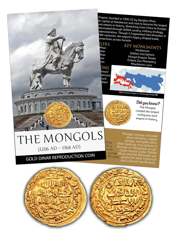 The Mongols – Gold Dinar Reproduction Coin with Beautiful Folder Coin