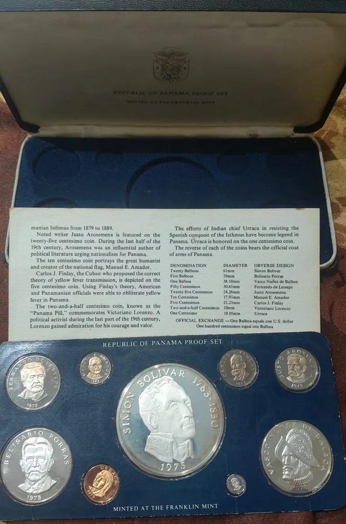 Franklin Mint Nine Proof Coin Set Silver Content 191.44 Grams Panama 1975