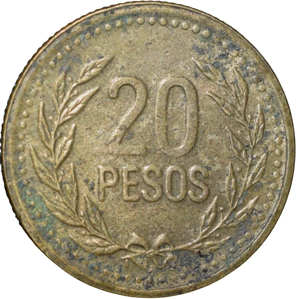 Brass 20 Pesos of Colombia Country (AD 1994)