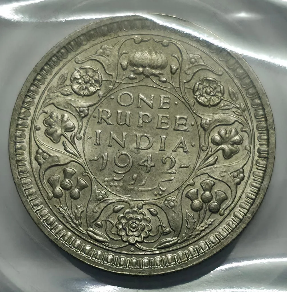 British India George VI One Rupee 1942 Silver Coin Unc Rare