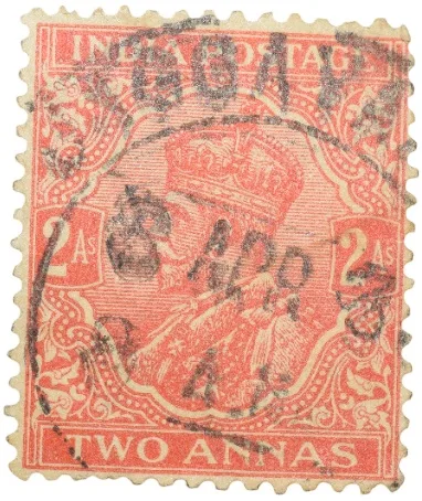 Postal Stamp of George V 2 Annas Red-Orange Colour - Used Condition as per image.