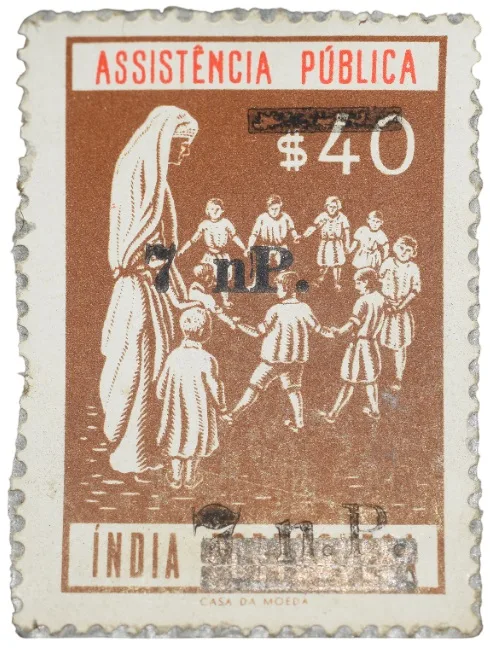 Postal Stamp of India Portugues - Assistencia Publica Cancelled and Over Printed Brown 7 New Paise by GOI, Mint Un-Used as per Image.