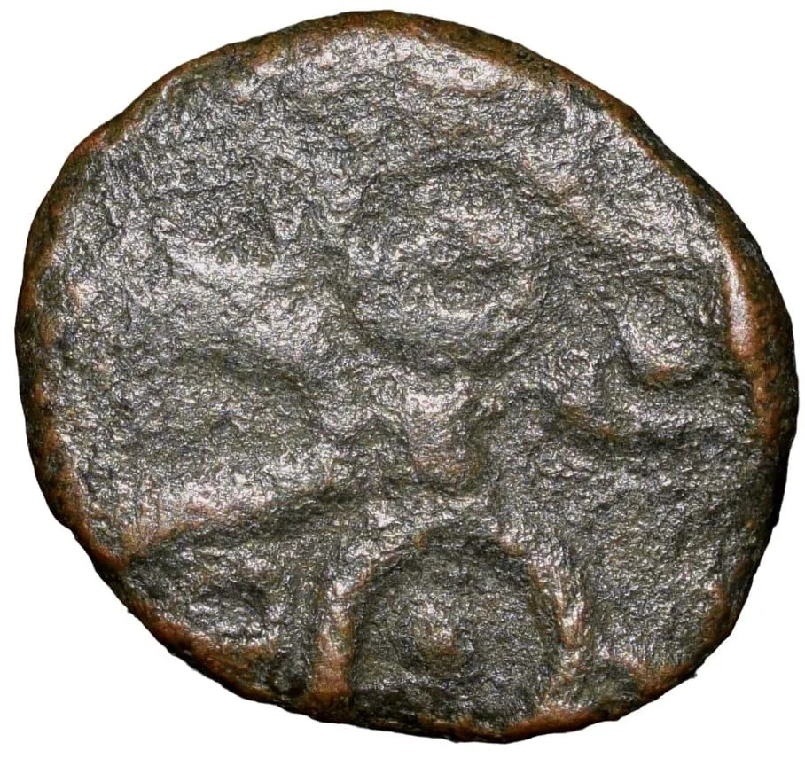 Copper Coin of Gingee Nayakas (15th - 16th Cen. AD) with Seated Lord Hanumana/Vaishnavite Symbol Very Rare