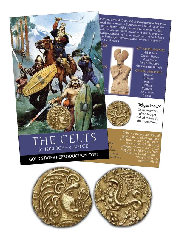 The Celts – Gold Stater Reproduction Coin with Beautiful Folder Coin