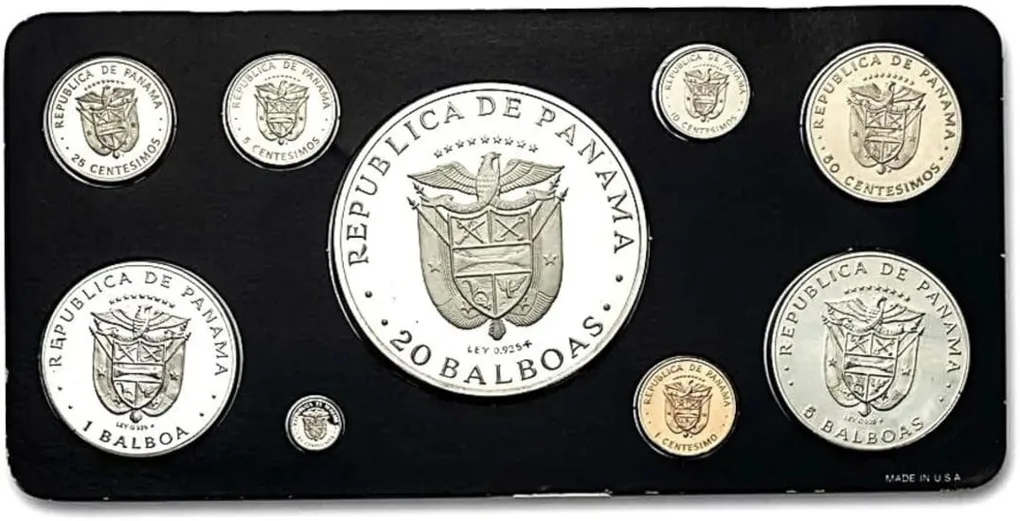 Franklin Mint Nine Proof Coin Set Silver Content 191.44 Grams Panama 1975