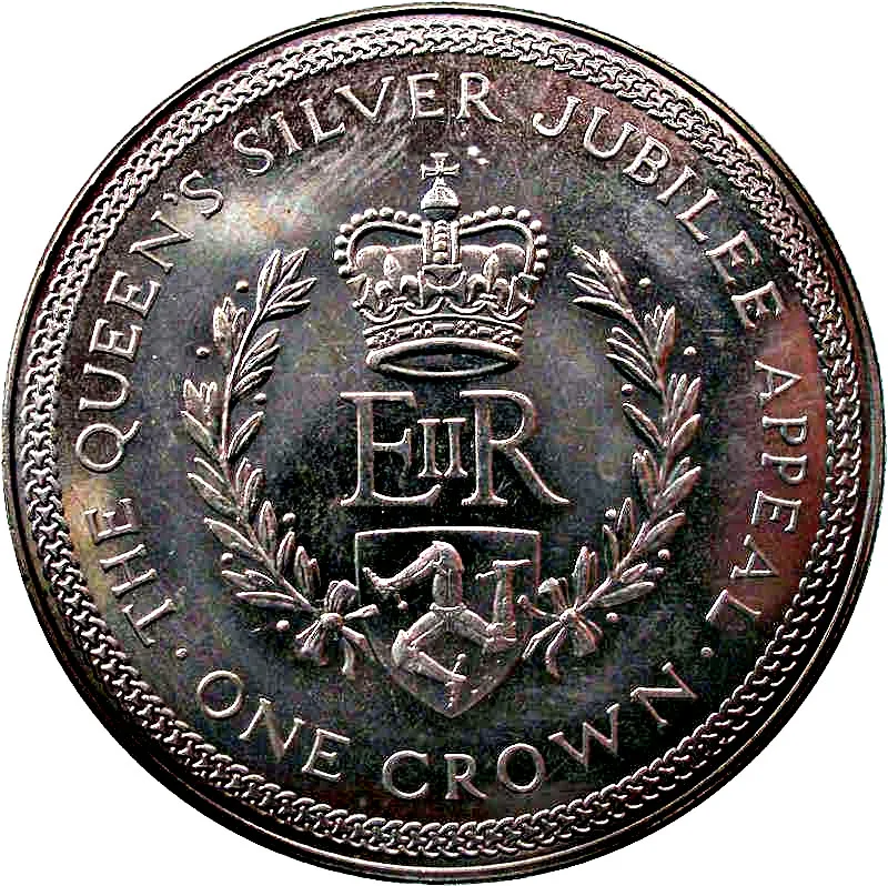 1 Crown Queen Elizabeth II Silver Jubilee Appeal Silver Unique and Rare Isle of Man 1977 Issue