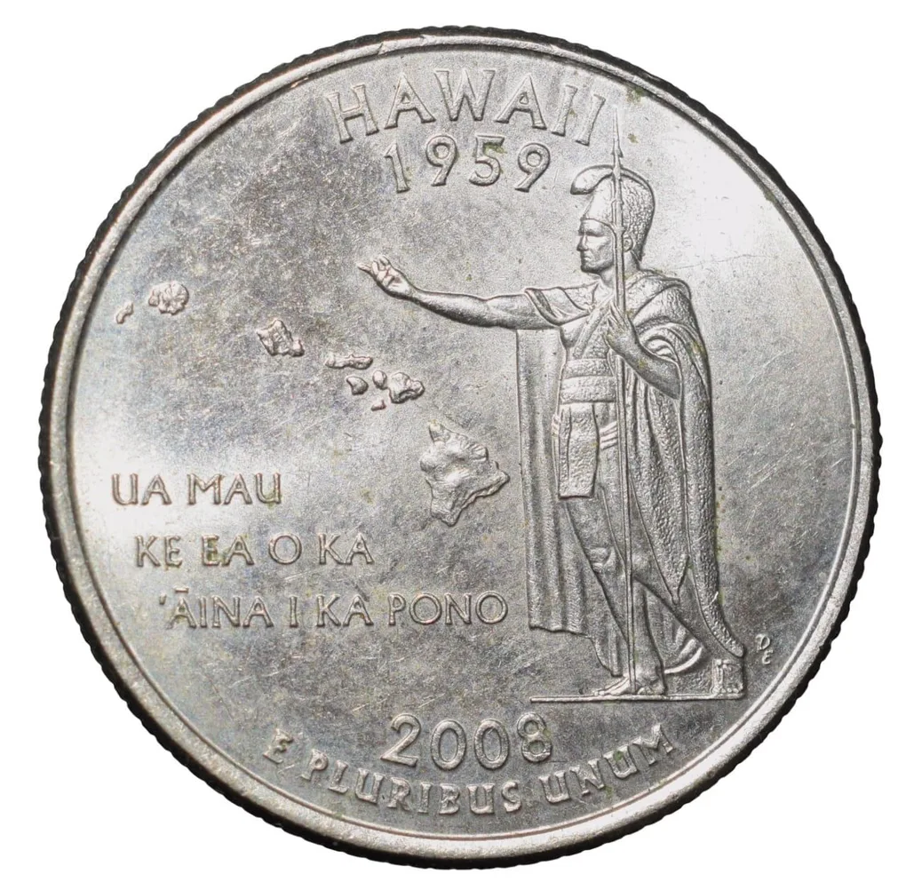 Nickel 1/4 Dollar of United States of America (AD 2008) Commemorative Issue 'Hawaii' About UNC Grade