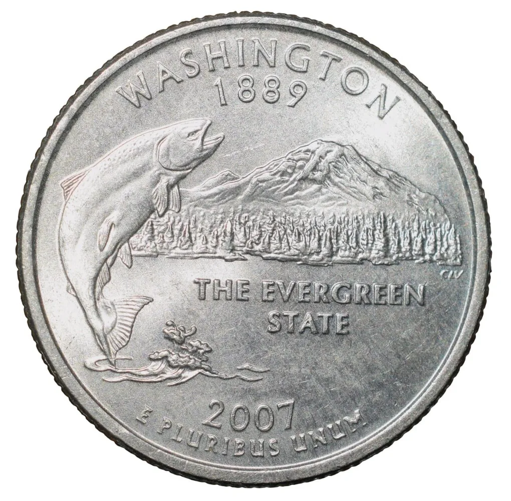 Nickel 1/4 Dollar of United States of America (AD 2007) Commemorative Issue 'Washington' - The Evergreen State UNC Grade