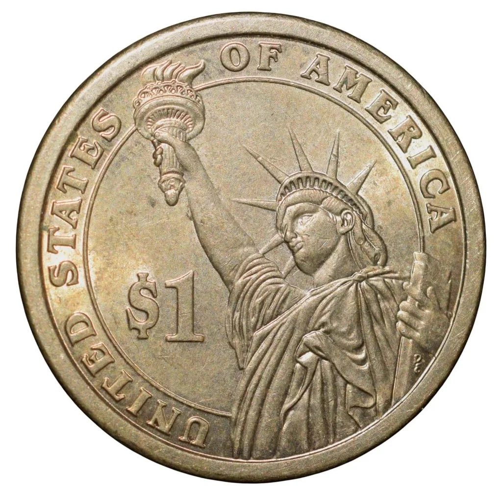 Brass 1 Dollar of United States of America (AD 2007) Commemorative Issue 'John Adams' About UNC Grade