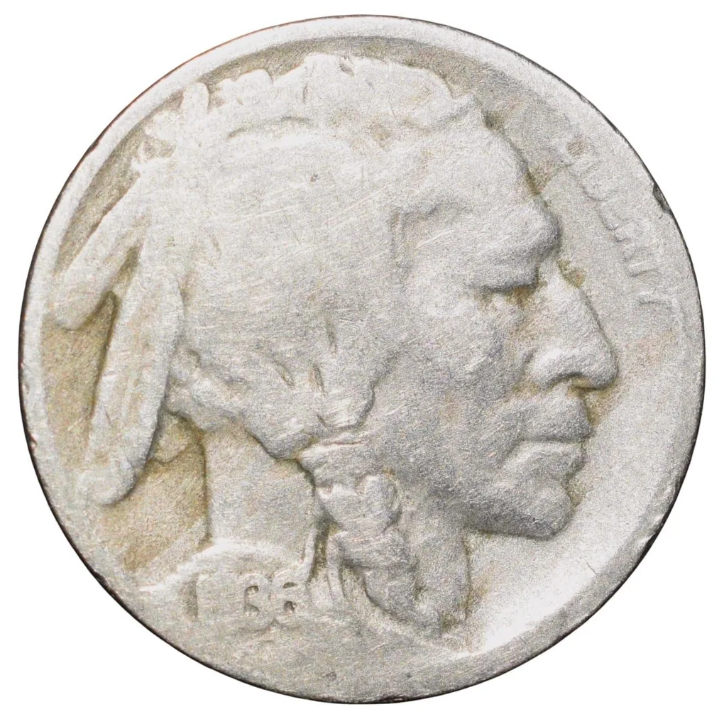 Copper-Nickel 5 Cents of USA (AD 1936) with Standing American Bison Rare