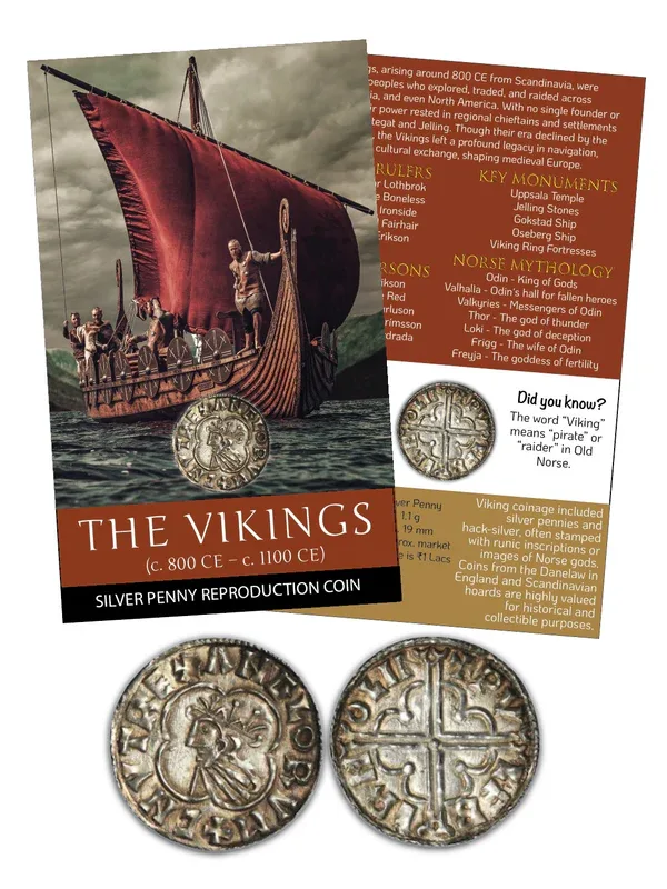 The Vikings – Silver Penny Reproduction Coin with Beautiful Folder Coin