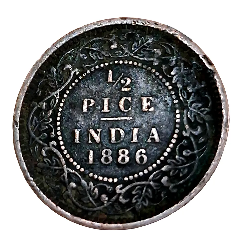 British India Copper 1/2 Pice Year 1886 Victoria Empress in Used Condition.