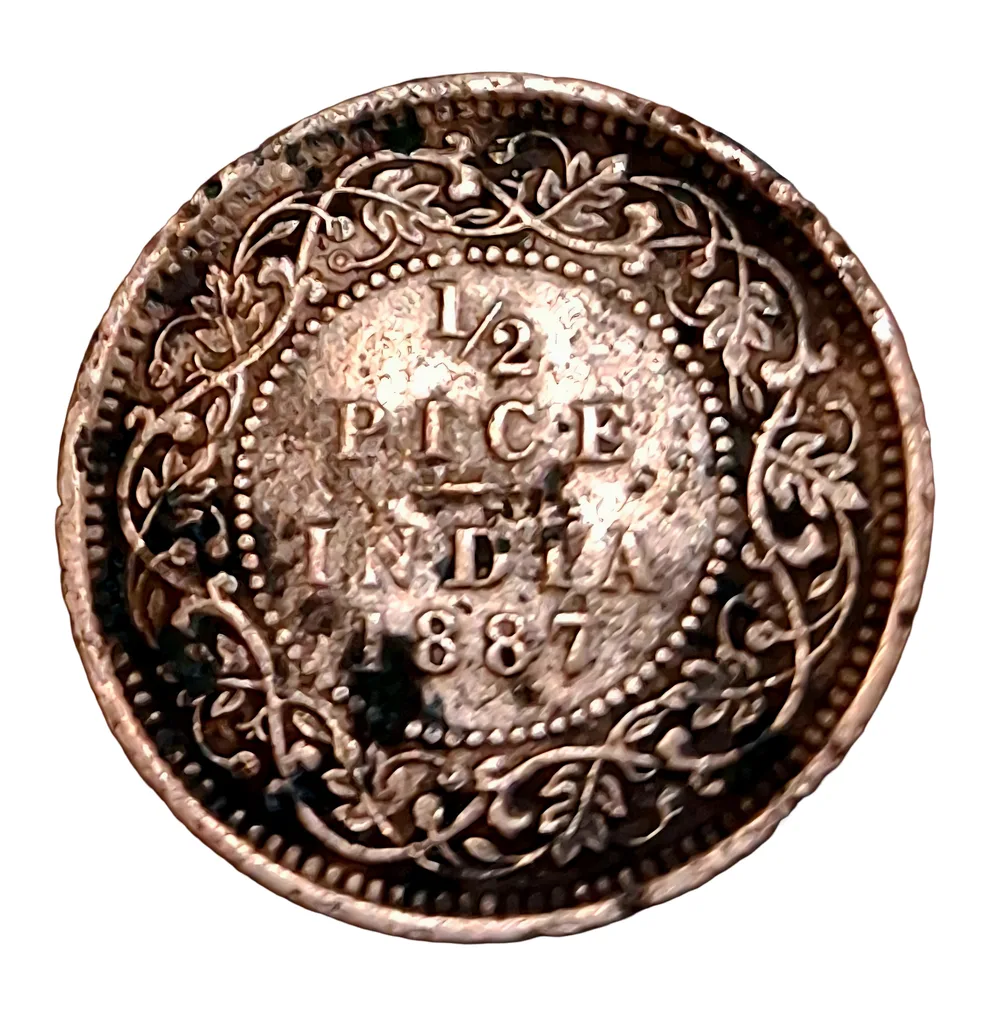 British India Copper 1/2 Pice Year 1887 Victoria Empress in Collectable Grade.
