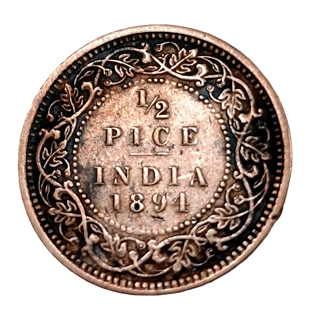 British India Copper 1/2 Pice Year 1894 Victoria Empress in Collectable Grade.