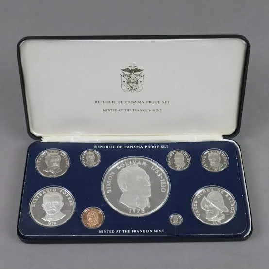 Franklin Mint Nine Proof Coin Set Silver Content 191.44 Grams Panama 1975