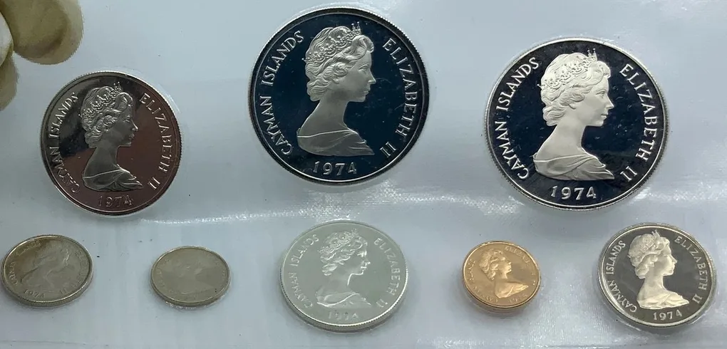 1974 Cayman Islands Queen Elizabeth II Proof Set of 8 Coins 3 are Silver