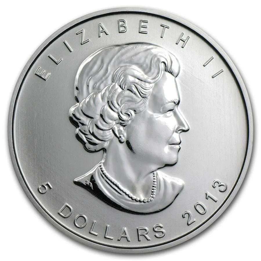 Canada 1 Oz Fine Silver Maple Leaf and Queen Elizabeth II 2013 Issue Very Unique and Rare