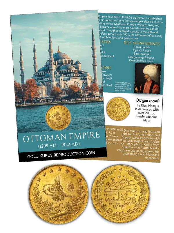 Ottoman Empire – Gold Kurus Reproduction Coin with Beautiful Folder Coin