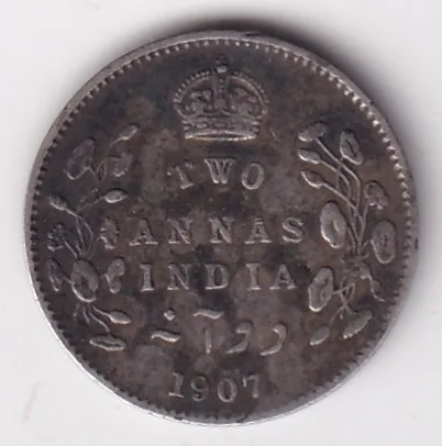 Two Annas 1907 King Edward Silver Coin