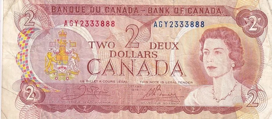 2 Dollars 1974 Canada Very Fine Note #1