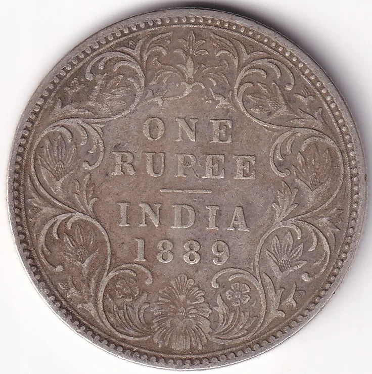British India 1889 One Rupee Victoria Empress Silver Coin #2