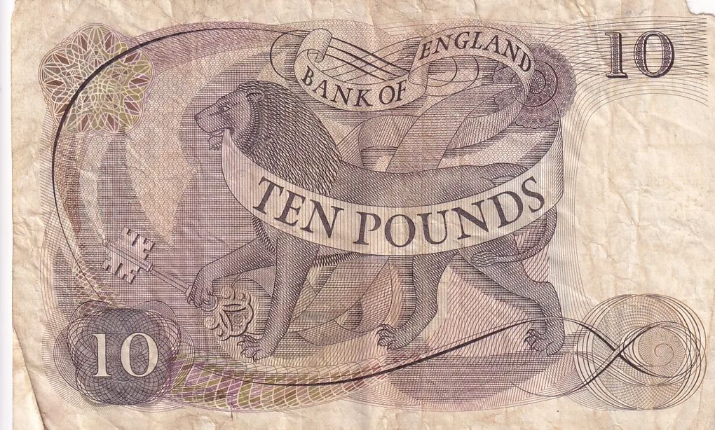 Ex Rare 10 Pounds 1970-75 Queen Elizabeth II Old Very Fine Crease Torn Damage Note #2