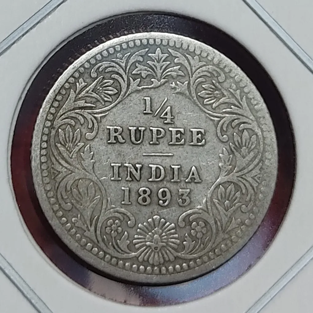 1/4 Rupee Silver Victoria Empress 1893 Calcutta Mint
