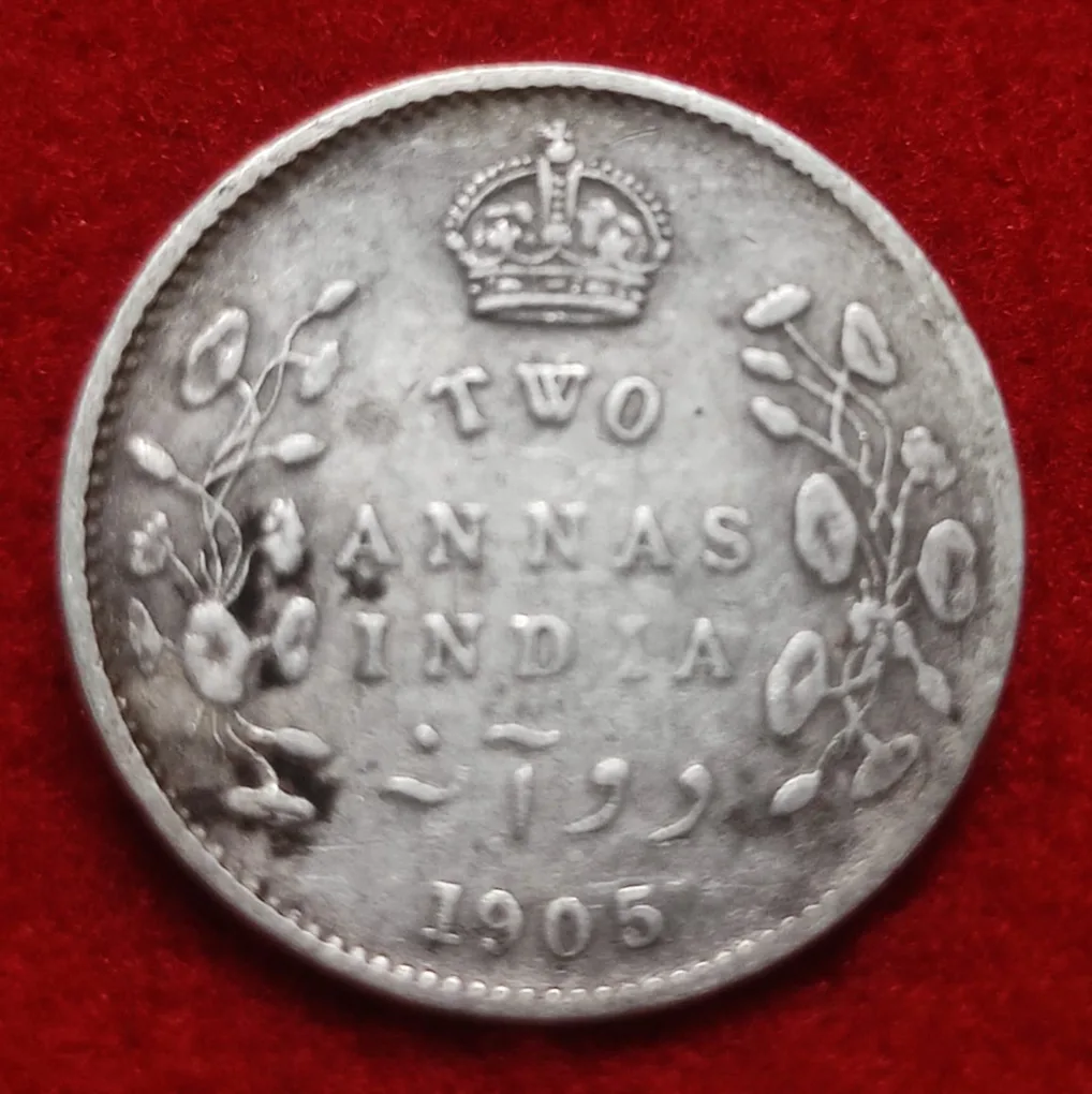 Two Annas Silver Coin Edward VII 1905 Calcutta Mint